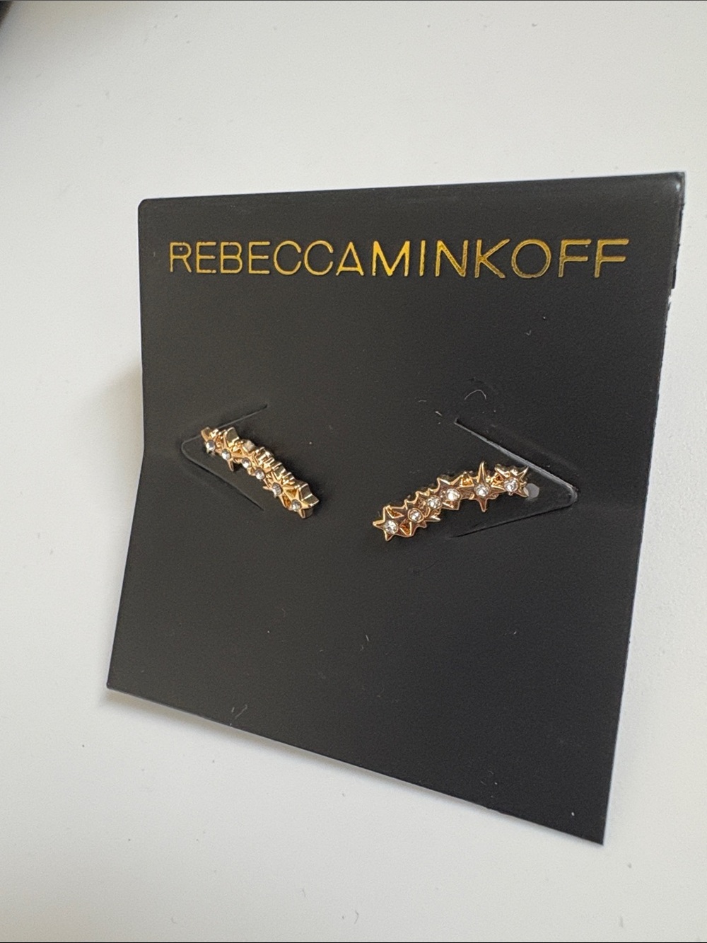 NWT [Rebecca Minkoff] Stargazing Gold Star Ear Crawler Climbers Studs w Crystals - Picture 7 of 10